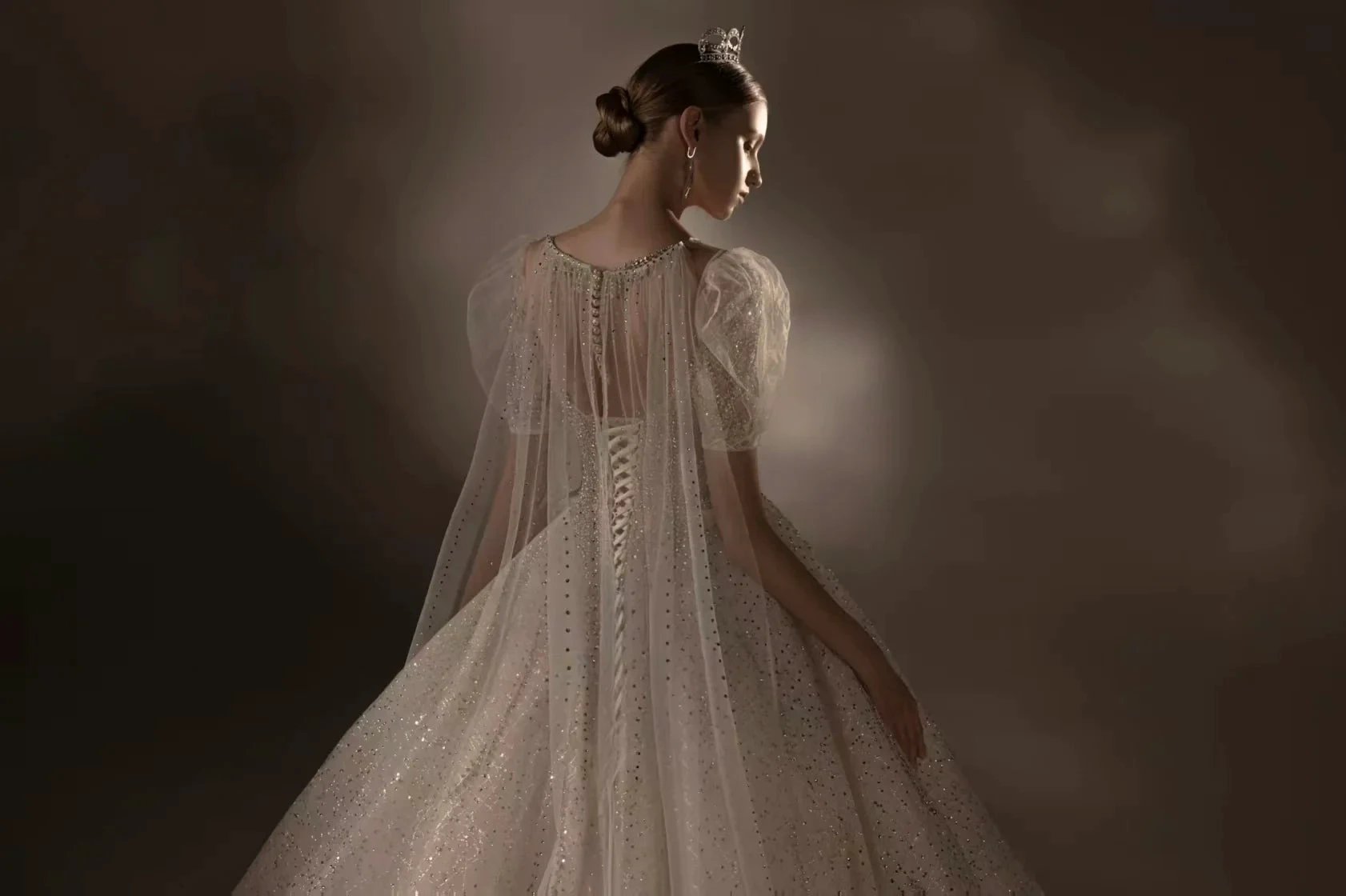 Sparkling Ball Gown Sweetheart Neck Tulle Wedding Dress with Beaded Embroidery & Sheer Puff Sleeves Q6021