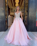 Off The Shoulder Sweetheart Long Pink Applique A Line Tulle Prom Dress