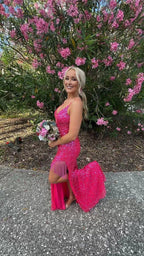 Spaghetti Straps Long Prom Dress With Lace-up Back Sequins Evening Dress Y35