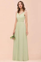 Backless Sage Bridesmaid Dress Floor Length Spring /Summer Maid of honor Dress