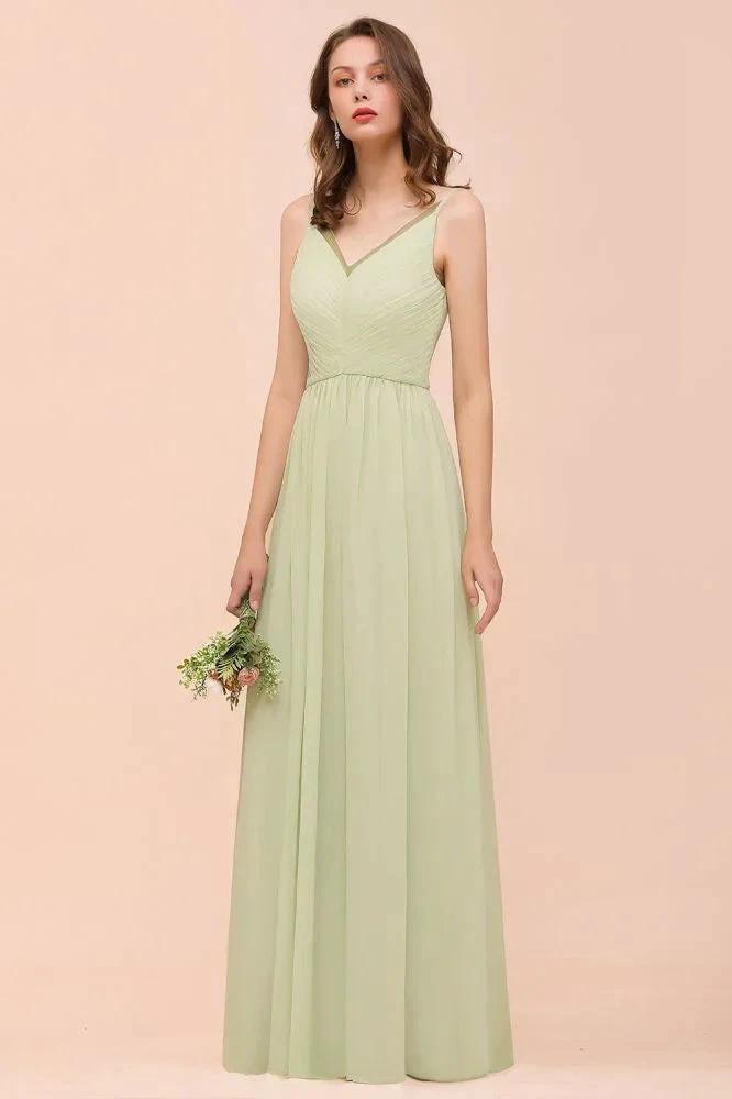 Backless Sage Bridesmaid Dress Floor Length Spring /Summer Maid of honor Dress