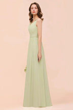 Backless Sage Bridesmaid Dress Floor Length Spring /Summer Maid of honor Dress