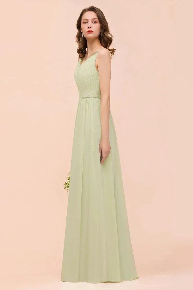 Backless Sage Bridesmaid Dress Floor Length Spring /Summer Maid of honor Dress