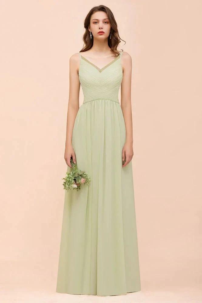 Backless Sage Bridesmaid Dress Floor Length Spring /Summer Maid of honor Dress