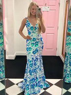 Bailey | Pink V Neck Sequin Lace Mermaid Prom Dress