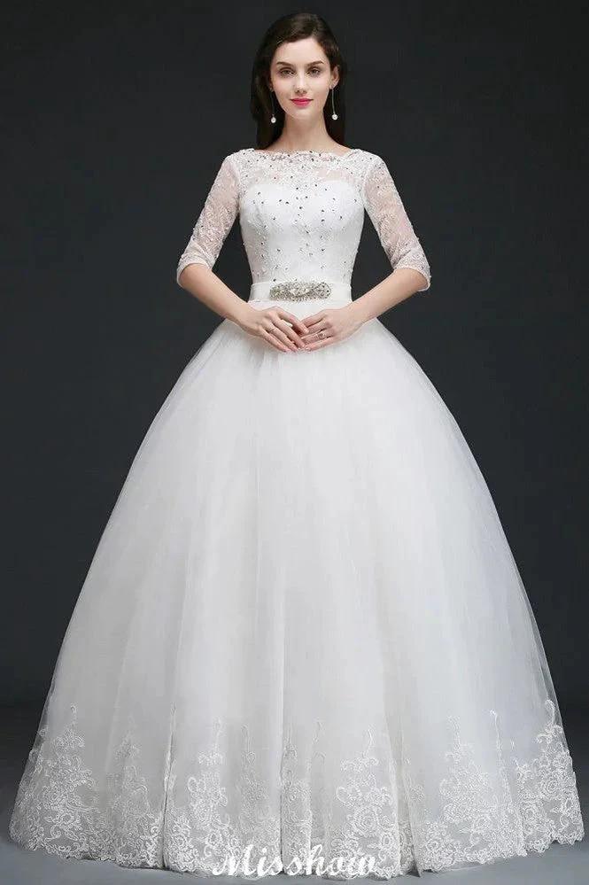 Ball Gown Floor Length Tulle Glamorous Wedding Dresses with Lace
