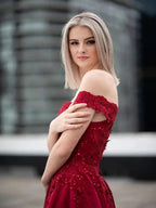 Ball Gown Off-the-Shoulder Satin Applique Sleeveless Floor-Length Prom Dresses