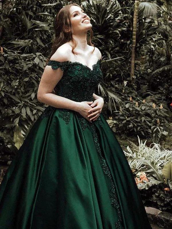 Ball Gown Off-the-Shoulder Sleeveless Floor-Length Lace Satin Prom Dresses