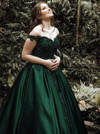 Ball Gown Off-the-Shoulder Sleeveless Floor-Length Lace Satin Prom Dresses