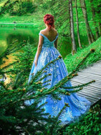 Ball Gown Sleeveless Off-the-Shoulder Applique Tulle Prom Dresses