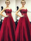 Ball Gown Sleeveless Sweetheart Beading Floor-Length Satin Prom Dresses