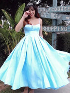 Ball Gown Spaghetti Straps Sleeveless Satin Ruffles Tea-Length Homecoming Prom Dresses