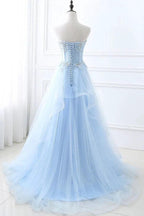 Ball Gown Sweetheart Tulle Sky Blue Prom Dress with Sequins