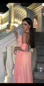 Sexy Halter Sleeveless Pink Long Prom Dress Party Evening Dress Y7523