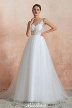 Beautiful Bateau Neck White Wedding Dress Sparkly Sequins Lace Bridal Gown