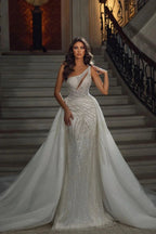 Beautiful Floor Length Sleeveless Mermaid Sequined Wedding Dress with Lace