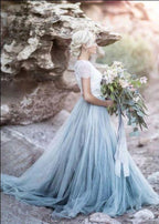 Beautiful lace Top Short Sleeves Prom Dress A Line Wedding Dresses  WD409