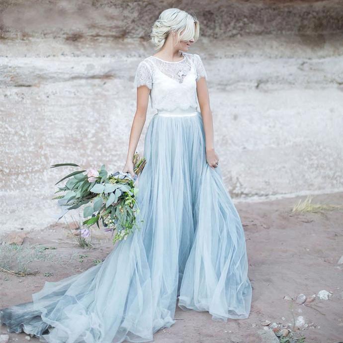 Beautiful lace Top Short Sleeves Prom Dress A Line Wedding Dresses  WD409