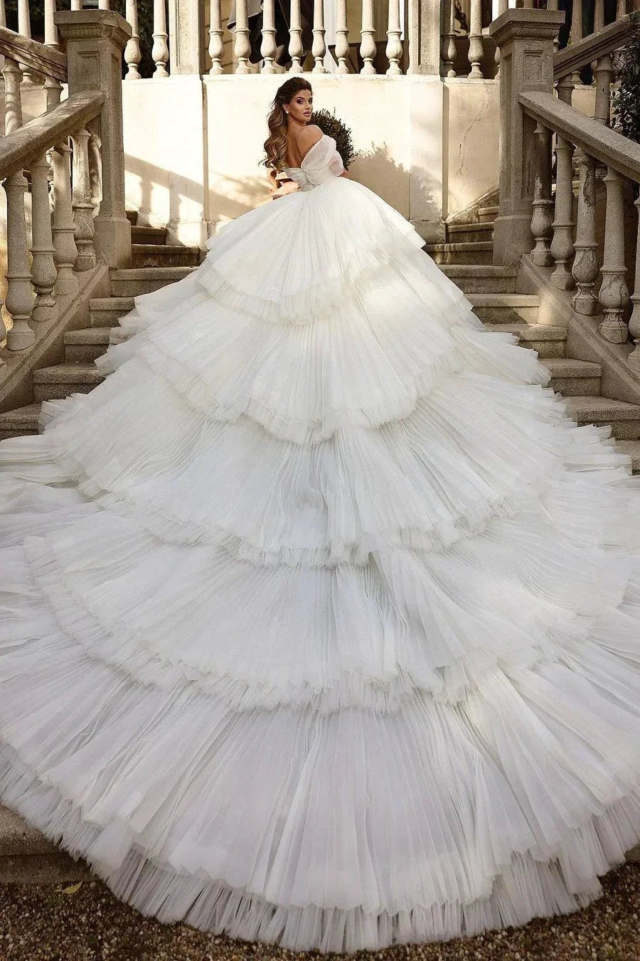 Beautiful Long Ball Gown Ruched Portrait  Cathedral Wedding Dresses With Beading