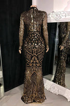 Beautiful Long Mermaid High Neck Lace Long Sleeves Prom Dress