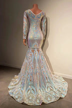 Beautiful Long Mermaid Lace Long Sleeves Evening Dress With Train