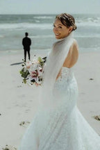 Beautiful Long Mermaid Sleeveless Wedding Dresses With Lace