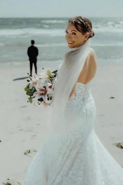 Beautiful Long Mermaid Sleeveless Wedding Dresses With Lace