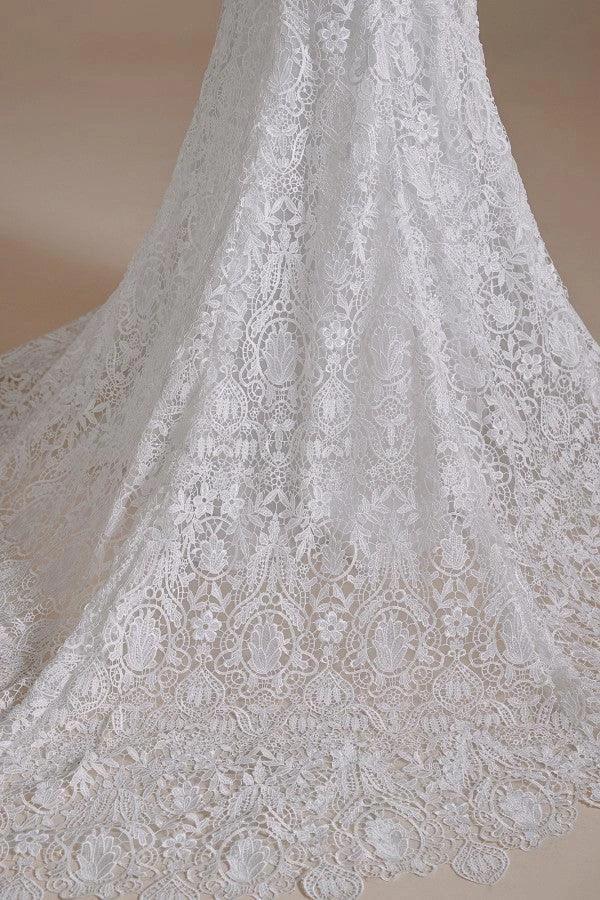 Beautiful Long Mermaid Sweetheart Lace Wedding Dresses with Detachable Sleeves
