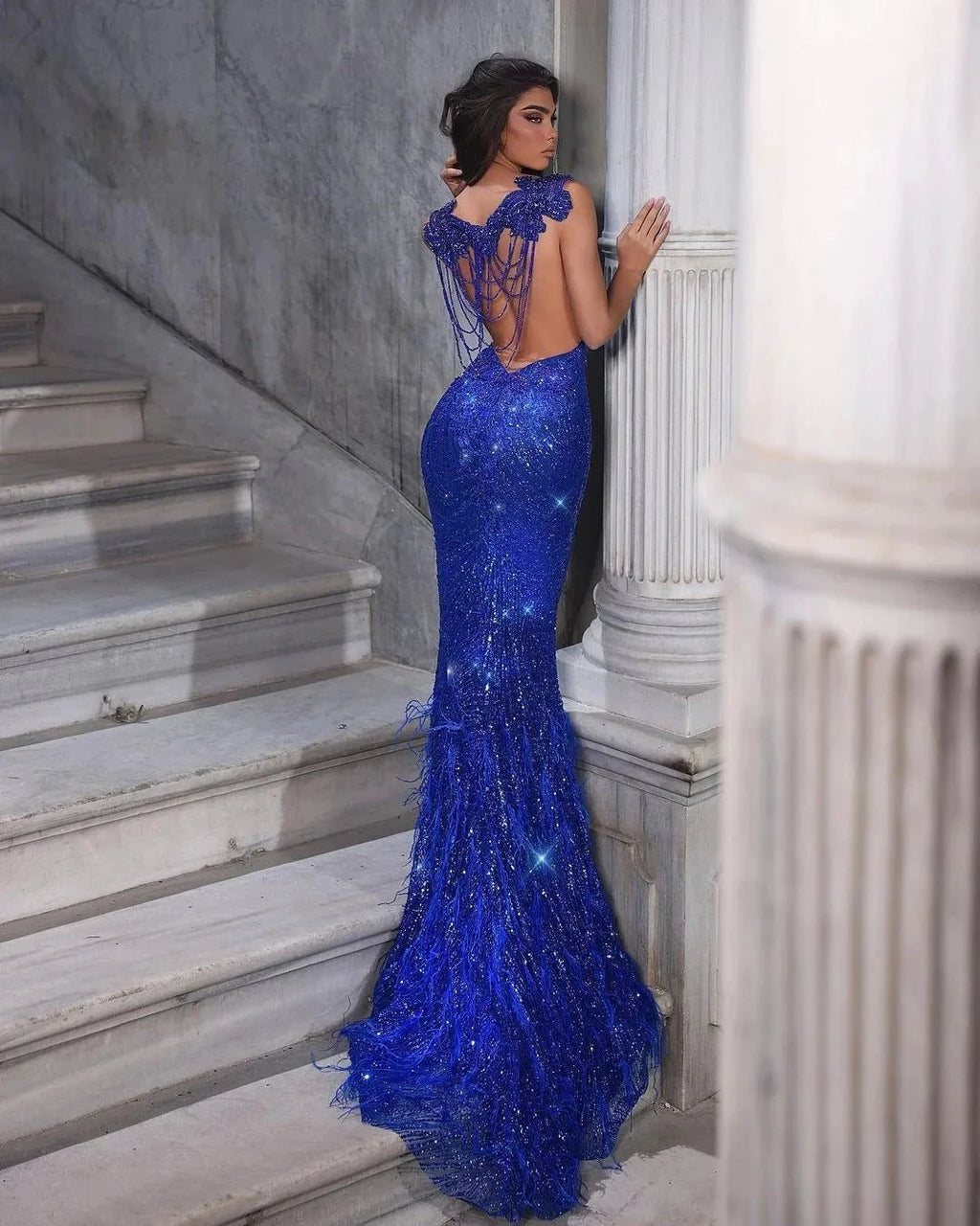 Beautiful Long Mermaid Sweetheart Sequined Backless Formal Prom Dresses