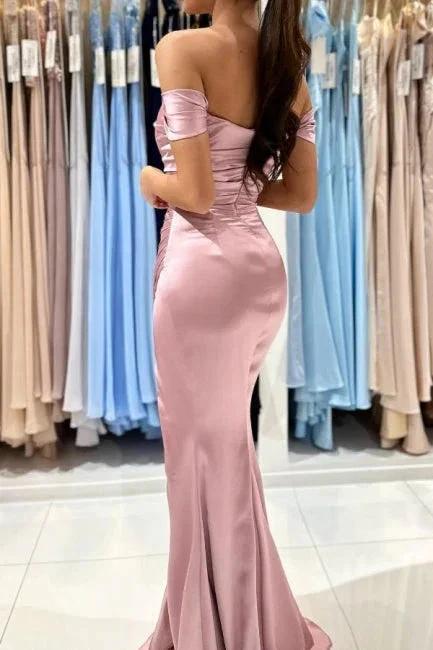 Beautiful Long Pink Off-the-shoulder Mermaid Sleeveless Evening Dresses With Slit