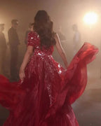 Beautiful Long Red Sweetheart A-line Prom Dress With Feather