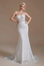 Beautiful Off-the-shoulder Sleeveless Mermaid Floor-Length Lace Wedding Dresses with Applique