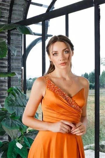 Beautiful One Shoulder Sleeveless A-line Sequined Prom Dress With Slit