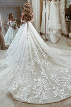 Beautiful Princess Off-the-shoulder A-line Appliques Wedding Dress With Train