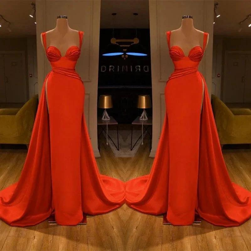 Beautiful Red Starps Sweetheart Long Prom Dress With Split