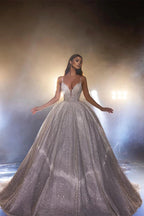 Beautiful White A-line Spaghetti Straps V-neck Wedding Dress With Lace