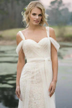 Best Long Sheath Lace Tulle Wedding Dress