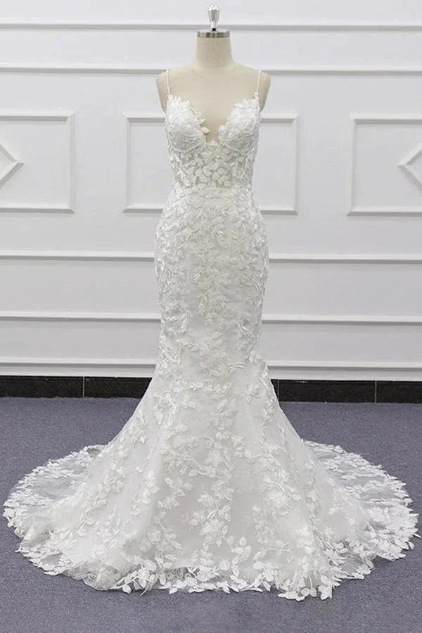 Best Spaghetti Strap Appliques Mermaid Wedding Dress