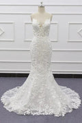 Best Spaghetti Strap Appliques Mermaid Wedding Dress