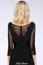 Black 3/4 Sleeves Beads A-Line Appliques Bridesmaid Dresses Tulle Party Dress