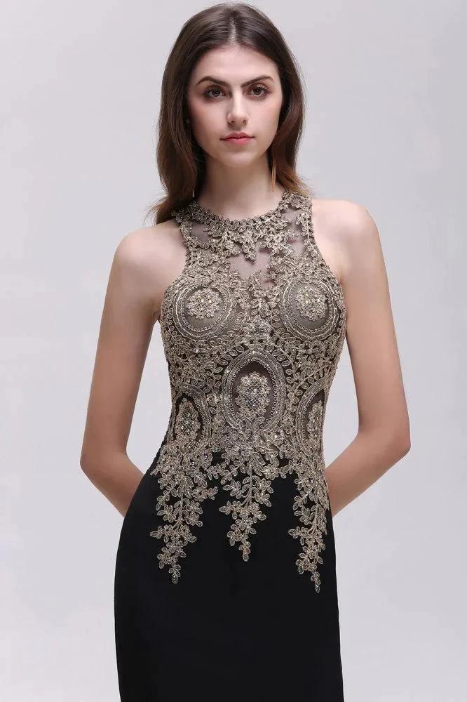 Black Lace Appliques Mermaid Prom Dresses