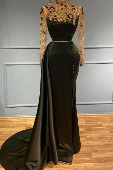 Black long evening dress with sleeves Prom dresses in glitter