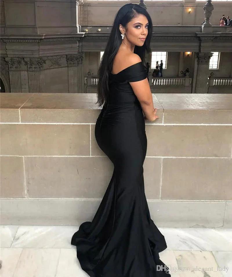Black Off-the-shoulder Floor-length Backless Mermaid Prom Dress