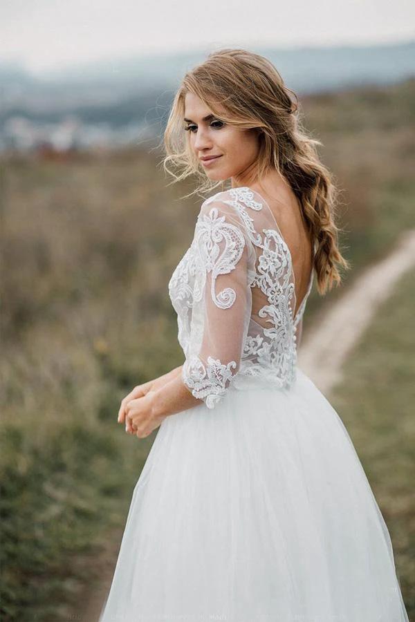 Boho Wedding Dress Low Open Back Bridal  Gown Separates Wedding Dress WD499