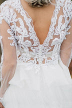 Boho Wedding Dress  V Back Bridal Lace Gown Separates Wedding Dress WD496