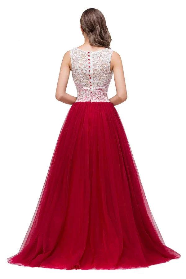 Burgundy A-line Crew Lace Chiffon Bridesmaid Dresses