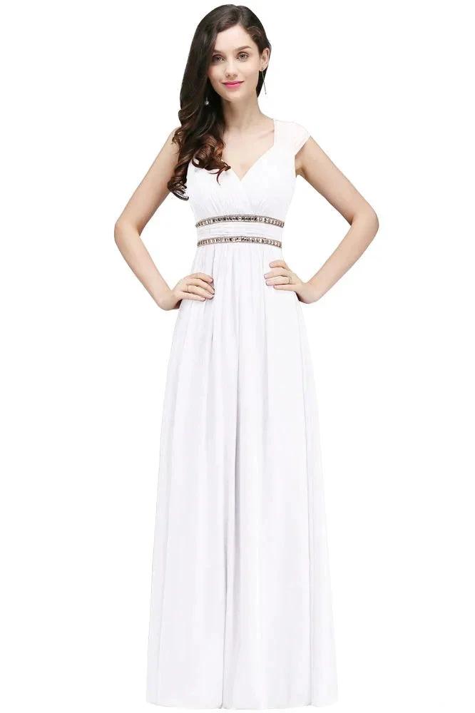 Burgundy Chiffon Sheath V Neck Long Evening Dresses