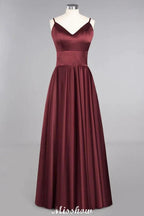 Burgundy Evening Maxi Dress Charming V-Neck Backless Wedding Party Dress