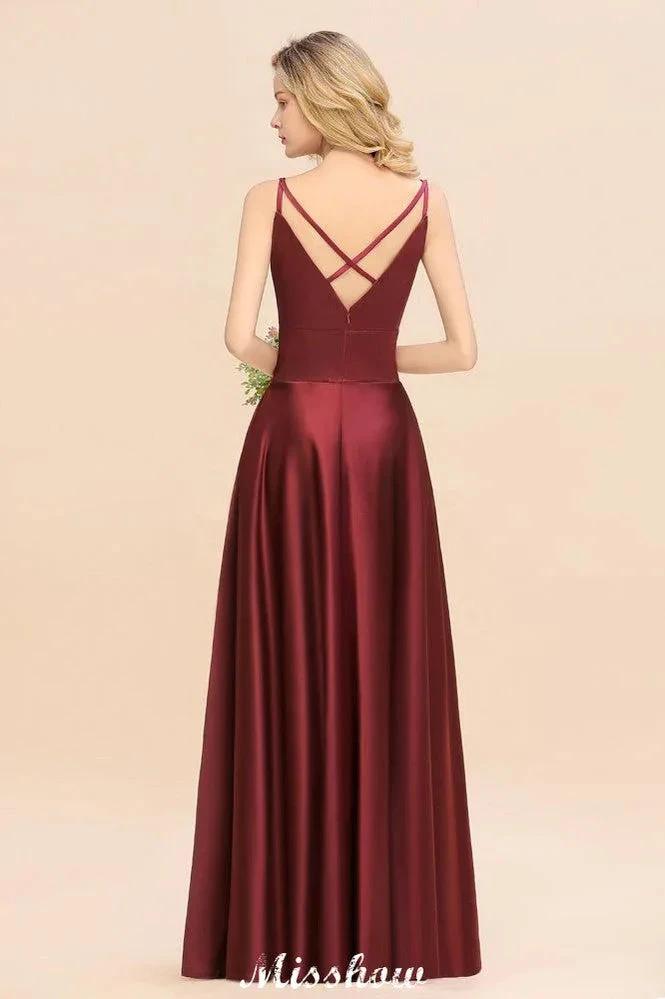Burgundy Evening Maxi Dress Charming V-Neck Backless Wedding Party Dress
