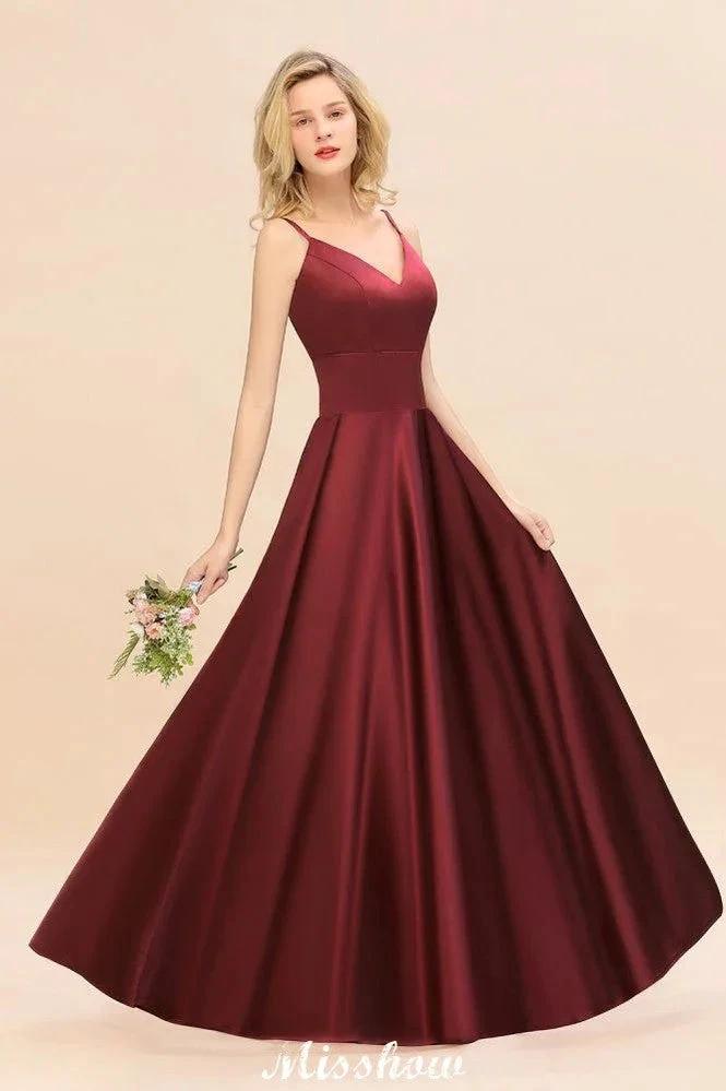 Burgundy Evening Maxi Dress Charming V-Neck Backless Wedding Party Dress